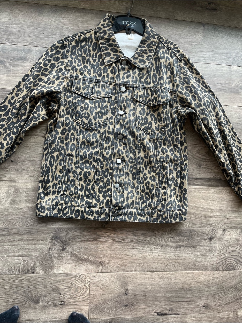 Leopard Print Denim Jacket - Neutral Brown & Black